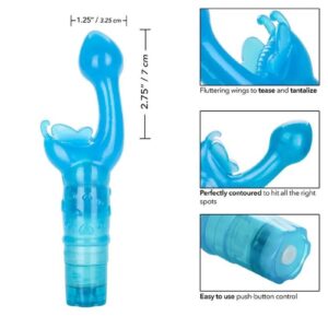 and a delicately shaped G-spot stimulator. EZ touch push button control. 2 AAA batteries.