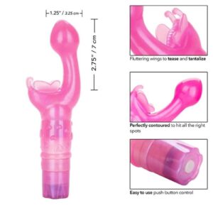and a delicately shaped G-spot stimulator. EZ touch push button control. 2 AAA batteries.