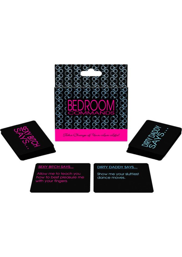 Bedroom Commands is a double deck card game of commands. One deck is for the Dirty Daddy and the other is for the Sexy Bitch. Whenever either of you feels like taking charge of your love life