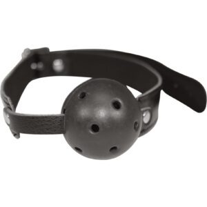 Black plastic breathable ball 2 inches in diameter (5 cm.) with 26 inch (66 cm.) strap.