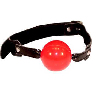 Soft red plastic ball 2 inches (5 cm.) in diameter with 26 inch (66 cm.) strap.