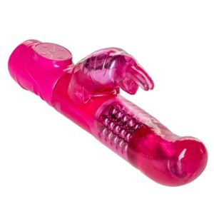 synchronously rotating beads - Easy push-button controls with auto off - Level: Advanced - TPE (rabbit) ABS (controller) - Requires 3 AA Batteries Size 5 x 1.5/12.75cm x 3.75cm (shaft) 2.5 x 1.5/6.25cm x 3.75cm (rabbit)