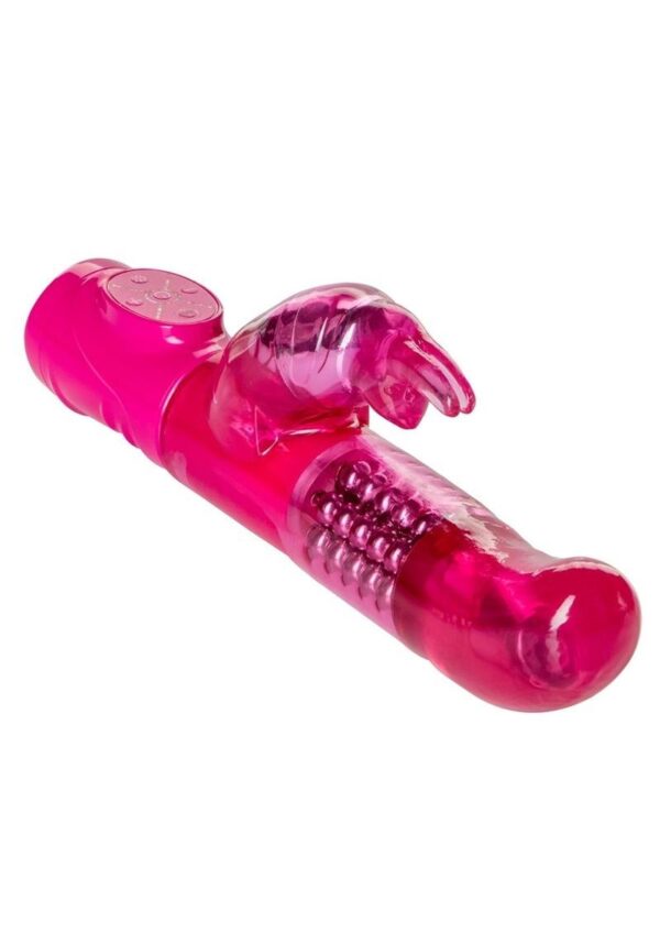 synchronously rotating beads - Easy push-button controls with auto off - Level: Advanced - TPE (rabbit) ABS (controller) - Requires 3 AA Batteries Size 5 x 1.5/12.75cm x 3.75cm (shaft) 2.5 x 1.5/6.25cm x 3.75cm (rabbit)