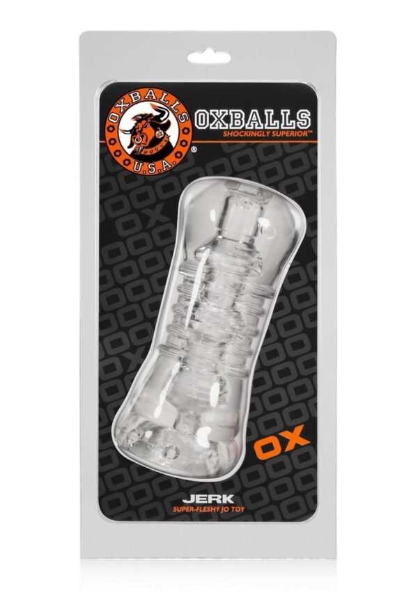 the new squishy stretchy fuckable jack-off toy from ATOMIC JOCK.The ribbed insides of JERK massage your manhood and the super soft TPR rubber feels fuckin` amazin` slidin` and slurpin` on your dong.Fill it with lube