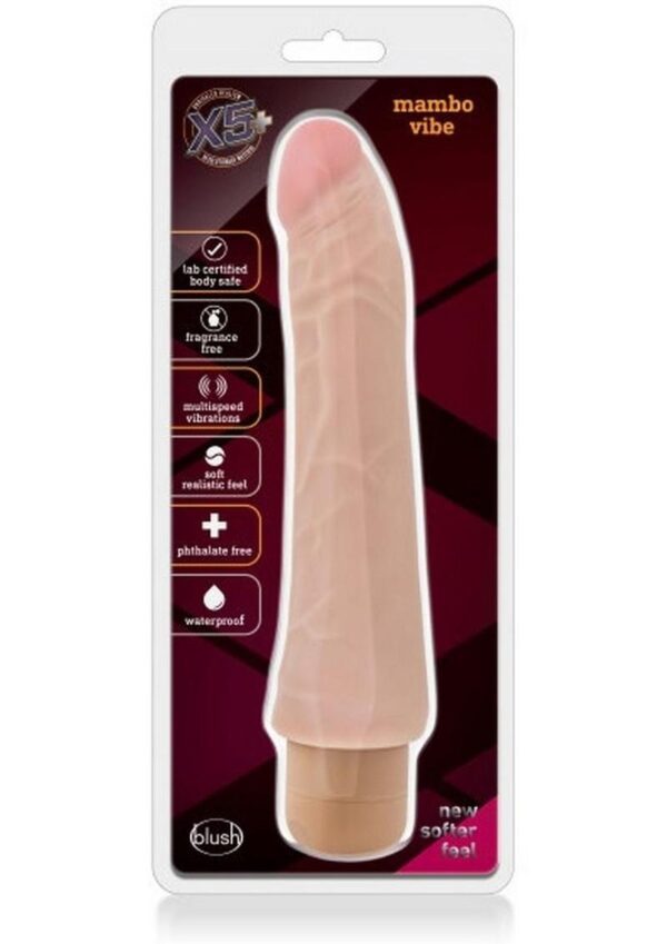 multi speed vibrator with a realistic penis shape that is slightly curved for rhythmic stimulation. Hand crafted from premium grade Phthalate Free TPE. Mambo Vibe feels soft and flexible and is splashproof for easy cleaning. Mambo Vibe requires 2 AA batteries ( not included) and is easy to clean with soap and water or toy cleaner.