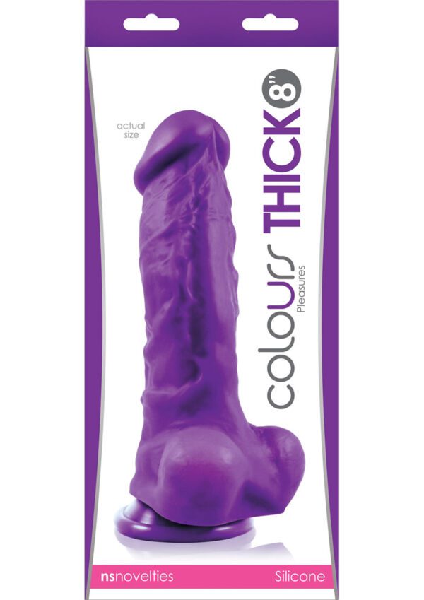 Colours Pleasures Silicone Thick Dildo 8in - Purple - Image 2