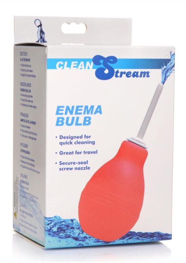 screw the nozzle tight and secure the seal. This Enema Bulb is perfect for travel and cleanup is a cinch. Designed for quick cleaning without the need for time-consuming set-up.Measurements: Bulb is approx. 4.25 inches long and 9.5 inches in circumference; Nozzle is 2.5 inches in able length.Material:andnbsp;Rubber and ABS PlasticColor:andnbsp;RedNote:andnbsp;Holds 8 oz of liquid.