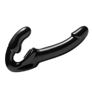 with a firm material and semi-realistic shape. There is a textured pad that is designed to stimulate the clitoris of the wearer