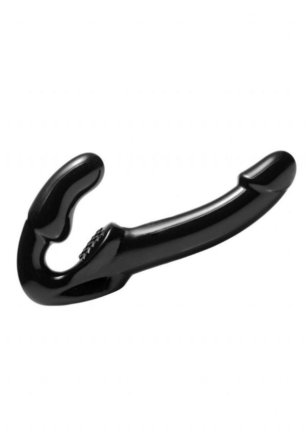 with a firm material and semi-realistic shape. There is a textured pad that is designed to stimulate the clitoris of the wearer
