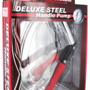 a vacuum lock connector with a flexible hose that is compatible with any of our cylinders and cushioned support for your gripping pleasure. The Deluxe Steel Hand Pump promotes lengthening