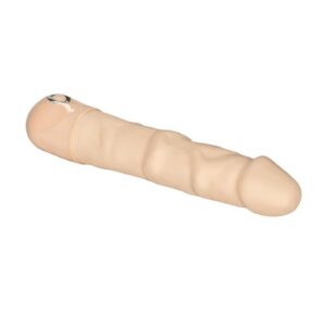 power-packed vibrator3-speed push-button controlPhthalate-Free PVC (vibrator)ABS and ABS with PU Cote (cap)ABS with Silver Plating (dcor)7 x 1.5/17.75 cm x 3.75 cmRequires 2 AA Batteries (Not Included)