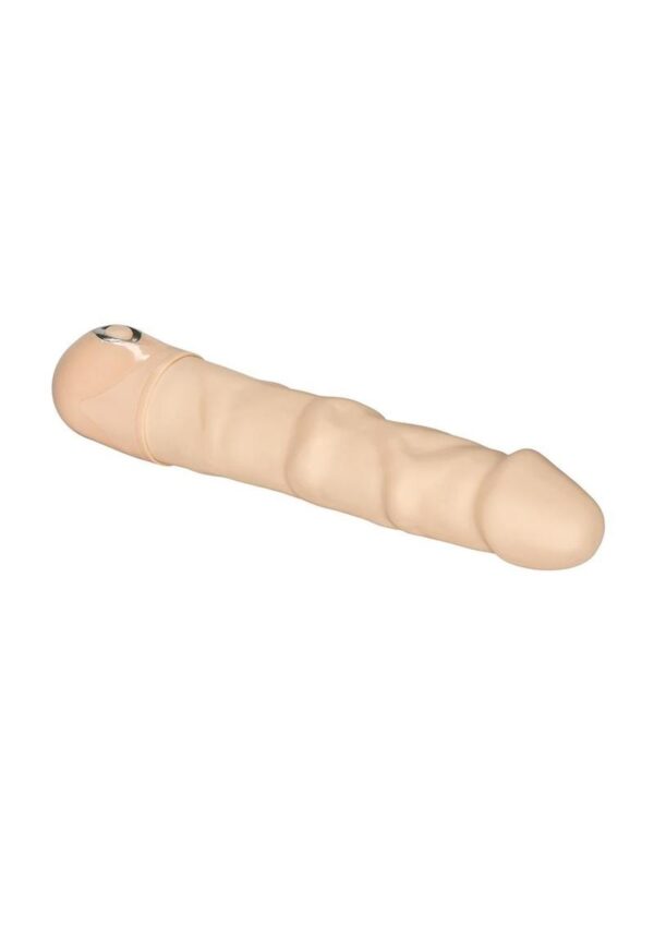 power-packed vibrator3-speed push-button controlPhthalate-Free PVC (vibrator)ABS and ABS with PU Cote (cap)ABS with Silver Plating (dcor)7 x 1.5/17.75 cm x 3.75 cmRequires 2 AA Batteries (Not Included)