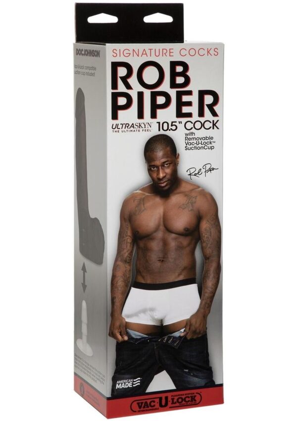 molded directly from Rob`s throbbing 10.5-inch ebony cock and balls. The authentic details and lifelike material of this hefty replica dildo feel so real it`s like you`re really getting filled up by the star`s thick bulging tool. The Rob Piper ULTRASKYN 10.5 Cock is designed for use with Vac-U-Lock and o-ring harnesses