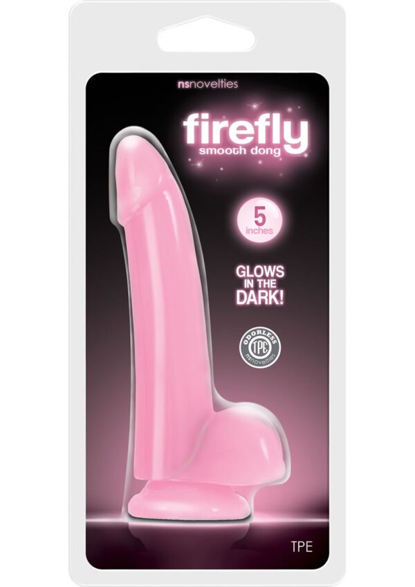 Firefly Smooth Dong Dildo Glow In The Dark 5in - Pink - Image 2