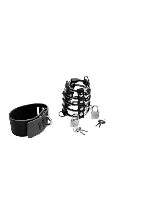 the rings will dig into your cock painfully! Two adjustable leather straps lock onto the cage