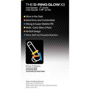 and yellow ring that all glow in the dark. The rings are intended to be worn around cock