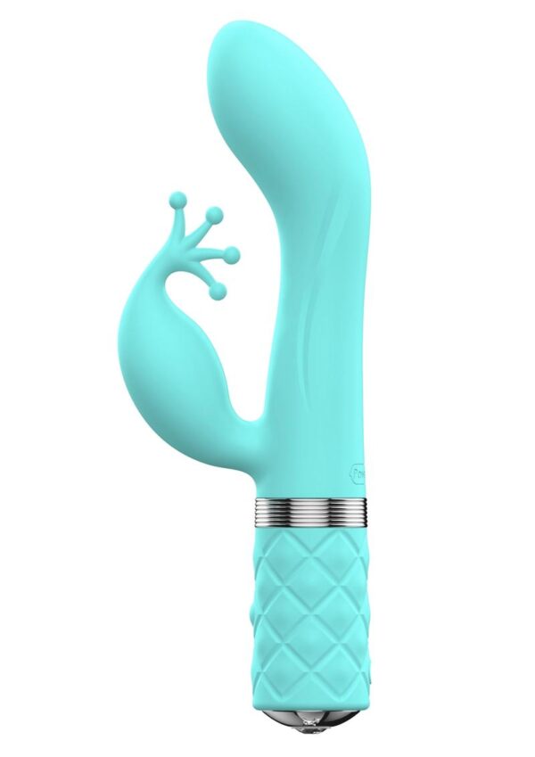 Kinky from Pillow Talk is a dual motor vibrator that is specially designed for clitoral and g-spot stimulation simultaneously. It has four crown- like tips that have been designed keeping in mind some major pleasure points. The elegantly arched body of this rechargeable vibrator with contoured lines on either side targets the G-spot and the curved clitoral arm works on the most sensitive areas to give pleasure. The cushioned texture of this vibrator`s handle makes it easy to hold and the Swarovski crystal bedazzles this luxurious sex toy. Key Features:  Two vibrating motors Super silky high-grade silicone finish Deep and rumbly PowerBullet vibrations Designed with simple elegance for your pleasure Incremental speed control for precise power Rechargeable for cordless play Flexible for optimal G-spot stimulation Comfortable cushion textured grip Runtime: Up to 1.3 hours Charge time: 3 hours A special white