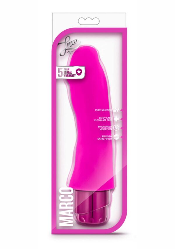 yet bright and playful vibrating toy. Marco`s pronounced head and curved shaft make G spot play easy. The body safe silicone is velvety smooth. This toy is also submersible for bath time play and easy to clean. The multi-speed vibrations are controlled by a simple twist of the dial at the base. Requires 2 AA Batteries