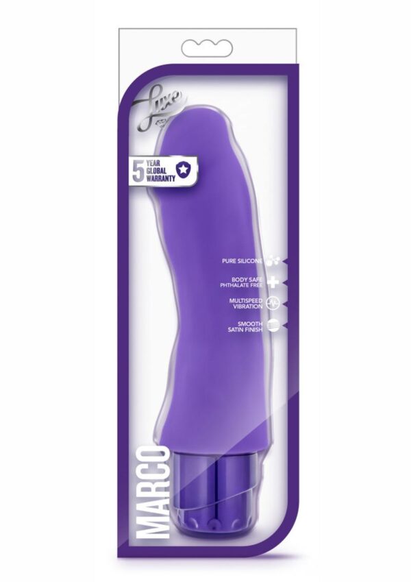 yet bright and playful vibrating toy. Marco`s pronounced head and curved shaft make G spot play easy. The body safe silicone is velvety smooth. This toy is also submersible for bath time play and easy to clean. The multi-speed vibrations are controlled by a simple twist of the dial at the base. Requires 2 AA Batteries