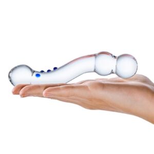 body-safe borosilicate glass that is fracture resistant for long lasting play without worry. It pairs well with every imaginable lubricant and is easy to clean with a mixture of soap and water for continued use. You can use the dildo while its warm by running it under hot water or chill it in the freezer for a delicate