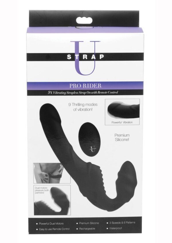 send vibration into the slender shaft and the textured bulb of this double-sided dildo. This rechargeable pleasure tool features dual motors to provide you with 3 speeds and 6 patterns of powerful internal thrumming for both partners. The single control button on the Pro Rider is easy-to-use and accessible during penetration