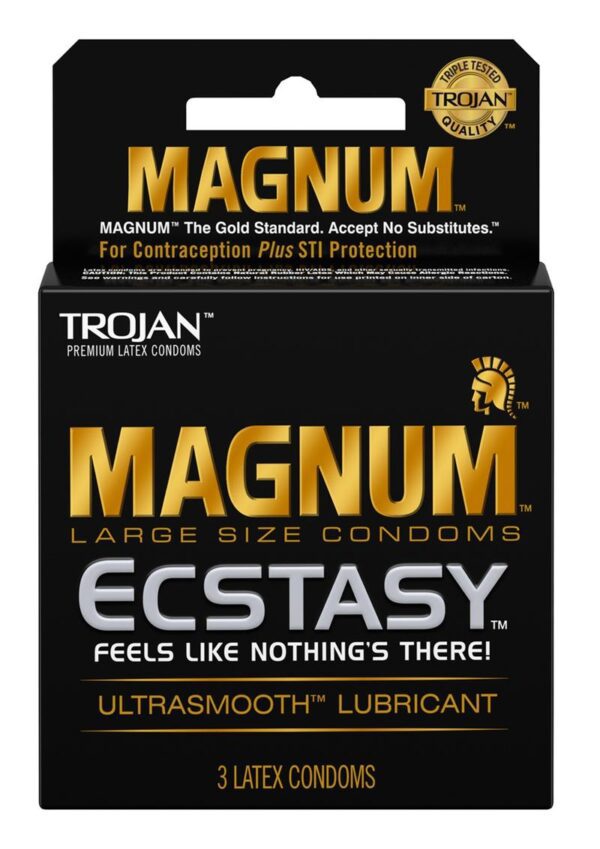 not the condom!  -  Comfort shape allows freedom of movement for a more natural experience  -  Larger than standard latex condoms for extra comfort  -  Textured for stimulation  -  Tapered at the base for a secure fit  -  UltraSmooth Premium Lubricant inside and out for a more natural feel  -  3 condoms per box
