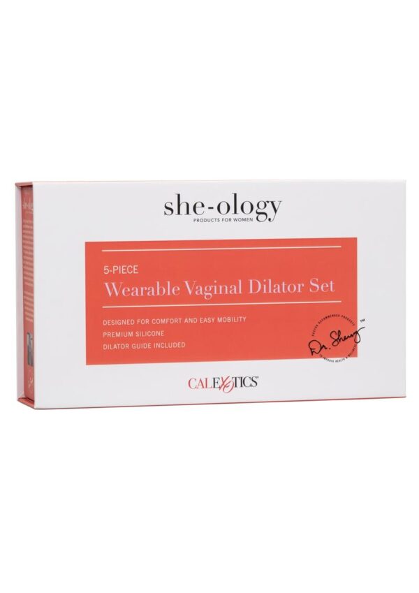 wearable design for comfort and easy mobility   Ergonomically curved for ease of use   Dilators may accommodate a stimulator if desired (not included)   Dilator guide from Dr. Sherry included   May be used in or out of the water    Dimensions:  Dilator 1:  3.33 x 1.18 in.  Dilator 2:  3.12 x .97 in.  Dilator 3:  3.02 x .85 in.  Dilator 4:  2.96 x .74 in.  Dilator 5:  2.67 x .53 in.
