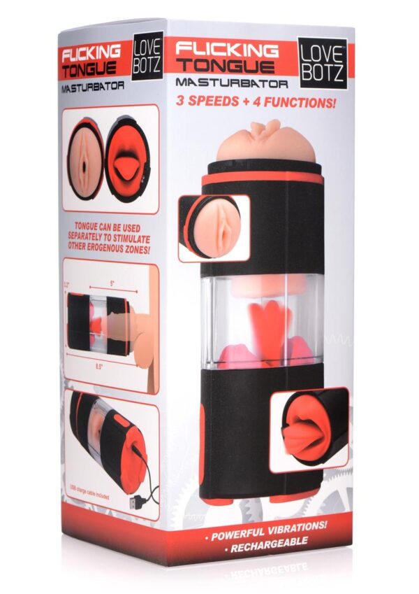 allowing you to penetrate a vagina and feel a tongue within! Treat your penis to 3 speeds and 4 functions of vibration from the vulva and flickering from the tongue. Just lube up and slip right in! You can even detach the tongue portion to use it separately on other parts of the body. The vulva is made of a soft material that feels ultra-realistic