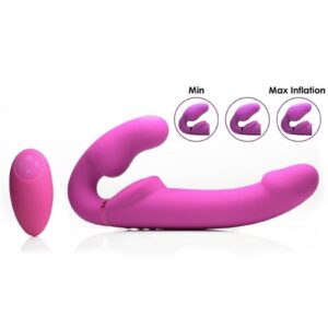 this unique model of strapless strap-on also has an inflating bulb to lock in place