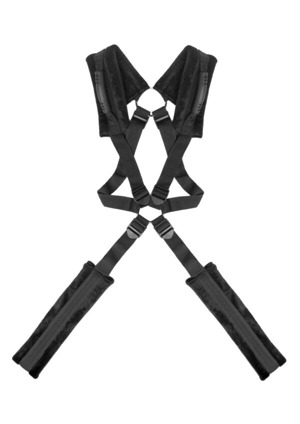 Stand and deliver! This 4 point sling is perfect for couples to get up close and personal. By hooking the top straps around his shoulders