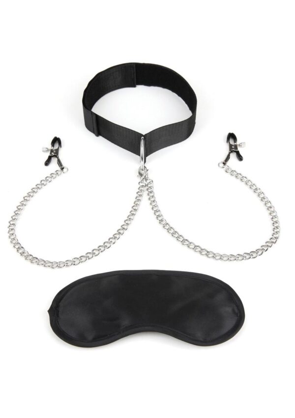 Experience the exhilaration of nipple play with Lux Fetish Collar and Nipple Clips