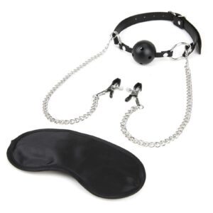 Two BDSM must-haves come together to provide a kinky experience that you`ll never forget. A beginners-friendly breathable ball gag attaches to a set of adjustable nipple clamps that offer a tailored sensation