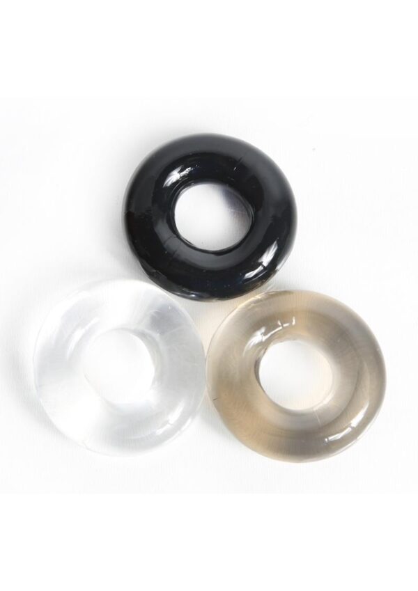 Extra thick and comfortable the Triple Play Cock Ring contains the 3 perfect size donut rings.  Each kit contains a black