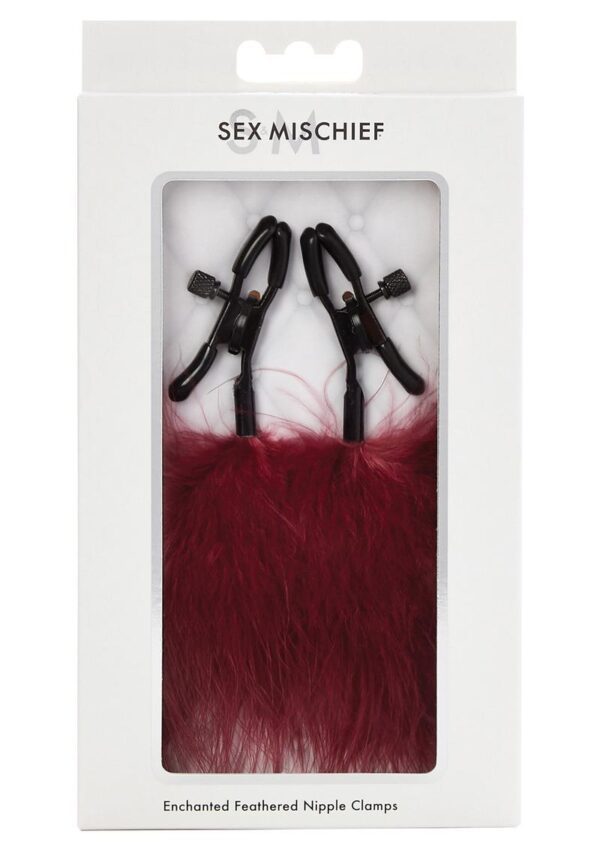 Sex and Mischief Enchanted Feather Nipple Clamps - Red/Black - Image 2