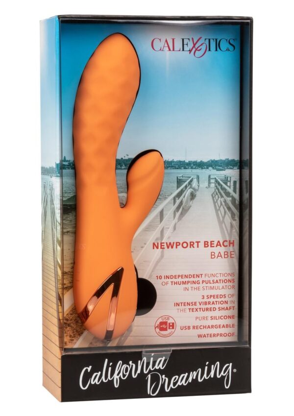 California Dreaming Newport Beach Babe Rechargeable Silicone Thumping Rabbit Vibrator - Orange - Image 2