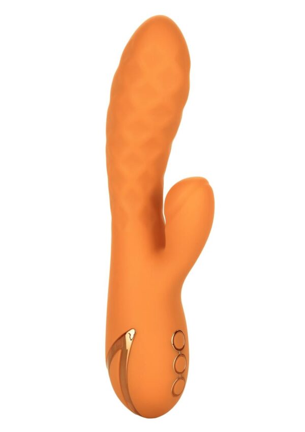 FEATURES:    Powerful vibrating massager plus thumping teaser  3 speeds of intense vibration in the shaft plus sensual texture  10 functions of independent thumping pulsations in the stimulator  Body safe Silicone  State-of-the-art memory chip resumes on last function used  Easy push-button control with security travel lock feature  USB rechargeable  charging cord included  Complete charge in 2.5 hours  Runs 40 minutes on high speed and 2.5 hours on low speed      Dimensions:  Shaft:  5 x 1.5 in.  Stimulator:  2 x 1 in.  Overall:  8.5 x 2 in.  Package:  2.5 x 5.25 x 10 in.