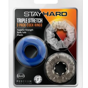 play comfortable! The Stay Hard Triple Stretch 3 Pack Cock Rings gives you three rings that all feel good