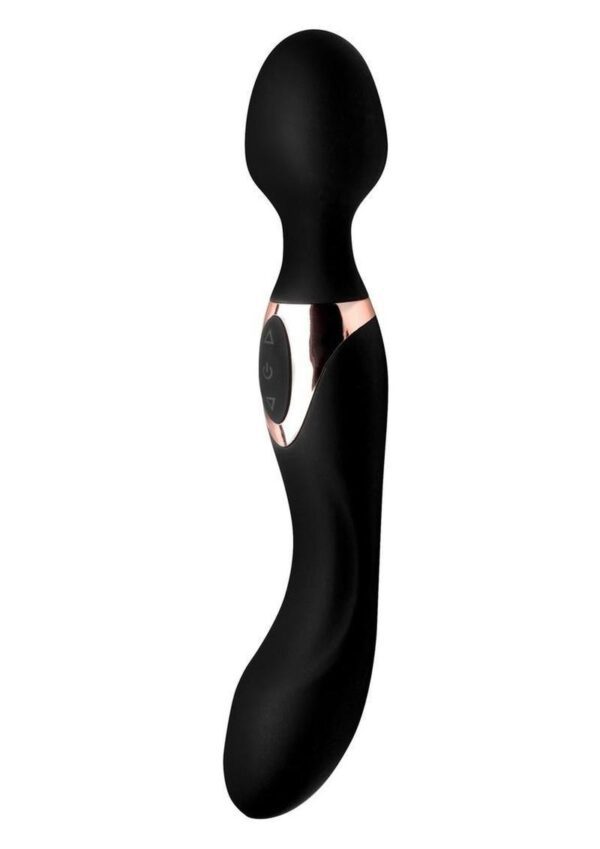 Enjoy both ends of this classy 2 in 1 silicone massage wand! This double ended vibrator comes with a classic massage head with a flexible neck on one end