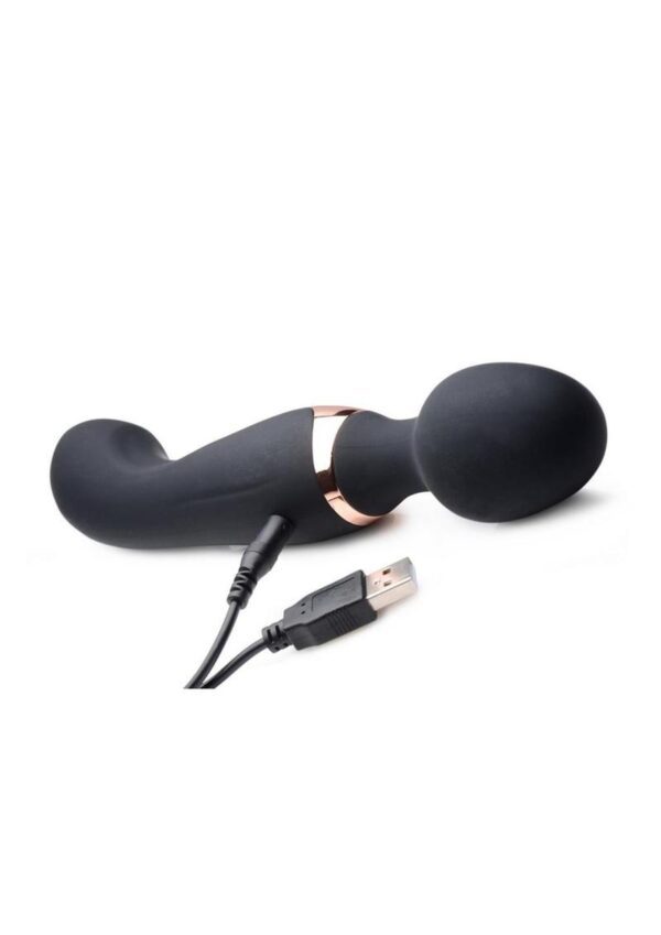 each with 3 speeds and 7 functions of vibration. The massage head side can be used like a classic massage wand with the added comfort of the flexible neck. The handle side has a subtle curve for possible penetration play if the mood calls for deep vibration within.The Dual Duchess is made with premium body safe silicone that is body safe and phthalate free so you can massage worry free. The premium silicone wand can be enjoyed in the shower or bath tub due to its waterproof design as well!Rechargeable via USB cable (included)Measurements: 8 inches total length