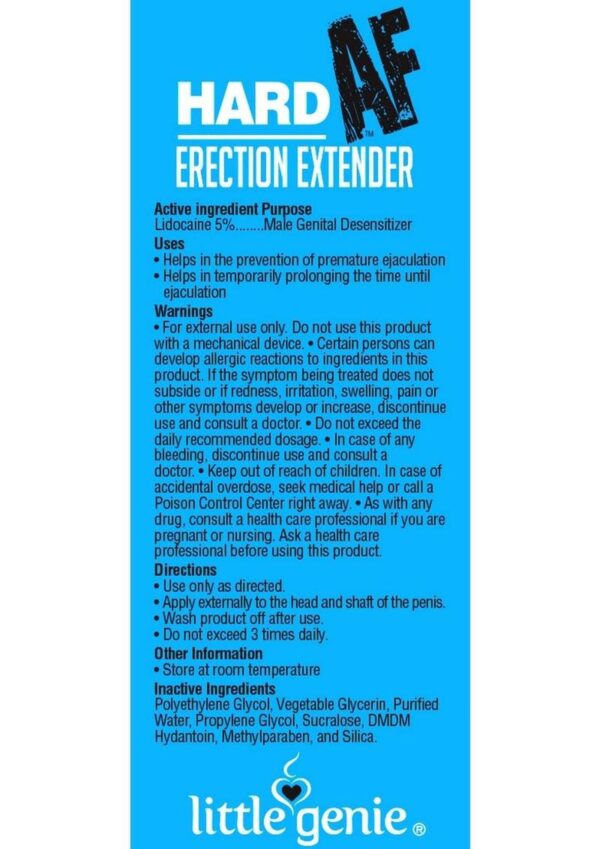 Go the extra mile with Little Genie`s Hard AF Erection Enhancer. Hard AF`s special formulation for creating long lasting erections to enhance sexual play for you and your lover.  Get Hard AF today and make your lover Happy AF.