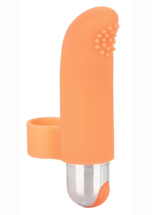 Soft and stretchy Silicone finger teaser with naughty nubbies  10 functions of vibration  Removable bullet for versatile fun  Easy push-button control  USB rechargeable  charging cord included  Complete charge in 2 hours  Runs 45 minutes on high speed and 60 minutes on low speed      Dimensions:  Sleeve:  2.75 x 1 in.  Stimulator:  3 x 0.75 in.  Package: 1.5 x 4.5 x 8.5 in.