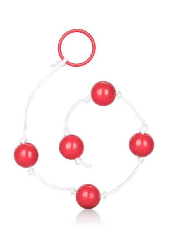 Five medium sized booty beads on a string ready to be poked in and popped back out again one at a titillating time.