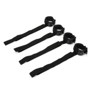 Turn your bed into the ultimate destination for bondage play. Strap your lucky submissive in for an unforgettable night of kinky bondage play with the Diamond Bed Ties set that includes wrist and ankle cuffs that will comfortably keep their limbs deliciously spread for enjoyment. The padded cuffs buckle on comfortably and securely to allow you to indulge in the pleasure of complete submission.