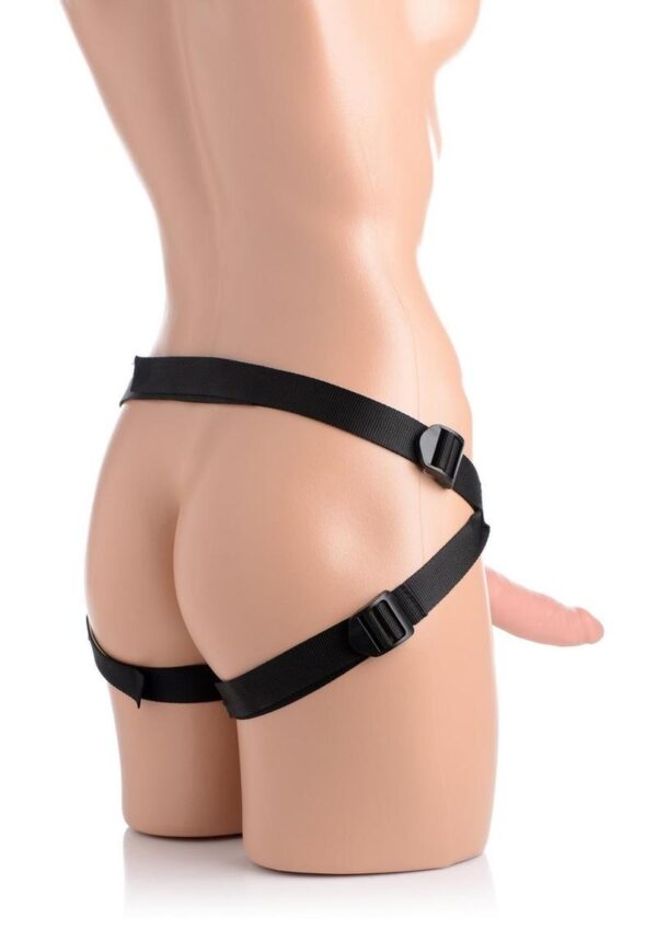 premium dildo feel and the confidence inspiring security of the adjustable harness gives you a strap on packageThis heavy duty harness is built for durability  ready to stand up to the most dynamic of thrusting and pumping you can dish out. Adjusts to most body sizes so everyone can strap up and get down! The two included silicone rings allow you to upgrade or downgrade in dildo size for new additions to your collection in the future or for suction cup dildos you may already own.The dual density