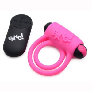Enhance your cock with this velvety silicone ring and vibrating bullet combo! This Cock Ring from Bang! features two stretchy rings
