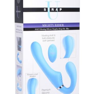 double ended strapless strap-on! Insert the vaginal bulb and hold up the Mighty Riders phallic shaft without a harness so you can peg and penetrate in complete freedom. Featuring powerful vibration