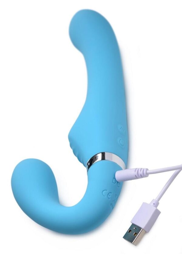 and a wireless remote controller for the ultimate hassle free strap on experience!The slight curve of the shaft helps you target sweet spots like the male prostate or the female g-spot with ease while the textured clitoral pad rubs and vibes your clit to please you while you thrust. The combination G-spot pleasure from the vaginal bulb and clitoral stimulation from the textured pad reward the wearer with a blended orgasm as they thrust!The powerful dual motors in the Mighty Rider buzz with 3 intensities and 7 patterns