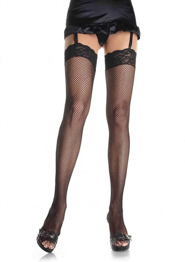 Leg Avenue Fishnet Thigh High with 3in Stretch Lace Top - OS - Black