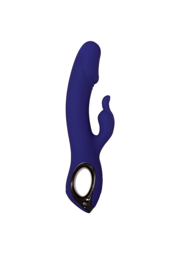 flexible shaft Phallic-shaped sculpted head Hard-working bunny ears 10 powerful vibrating shaft speeds andamp; functions 10 powerful vibrating clitoral stimulator speeds andamp; functions Motors controlled independently LED lights illuminate buttons when in use Made from creamy smooth silicone Black chrome-finished ring handle made from durable ABS plastic Phthalate andamp; latex free Waterproof andamp; submersible Magnetic rechargeable