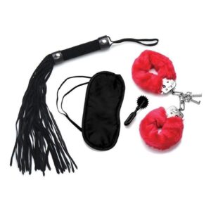 Begin your kinky adventure and explore the fetishes you`ve been dreaming of! Everything you need to indulge in the dark side is included in this Passion Fetish Kit:  Lockable fuzzy handcuffs A satin blindfold A pokey devil pinwheel A faux suede flogger  Perfect for gifting others or treating yourself - take this kit with you for a weekend of passion and fulfill your craving for light bondage and BDSM. Put your partner in their place with the included flogger! Soft and lush